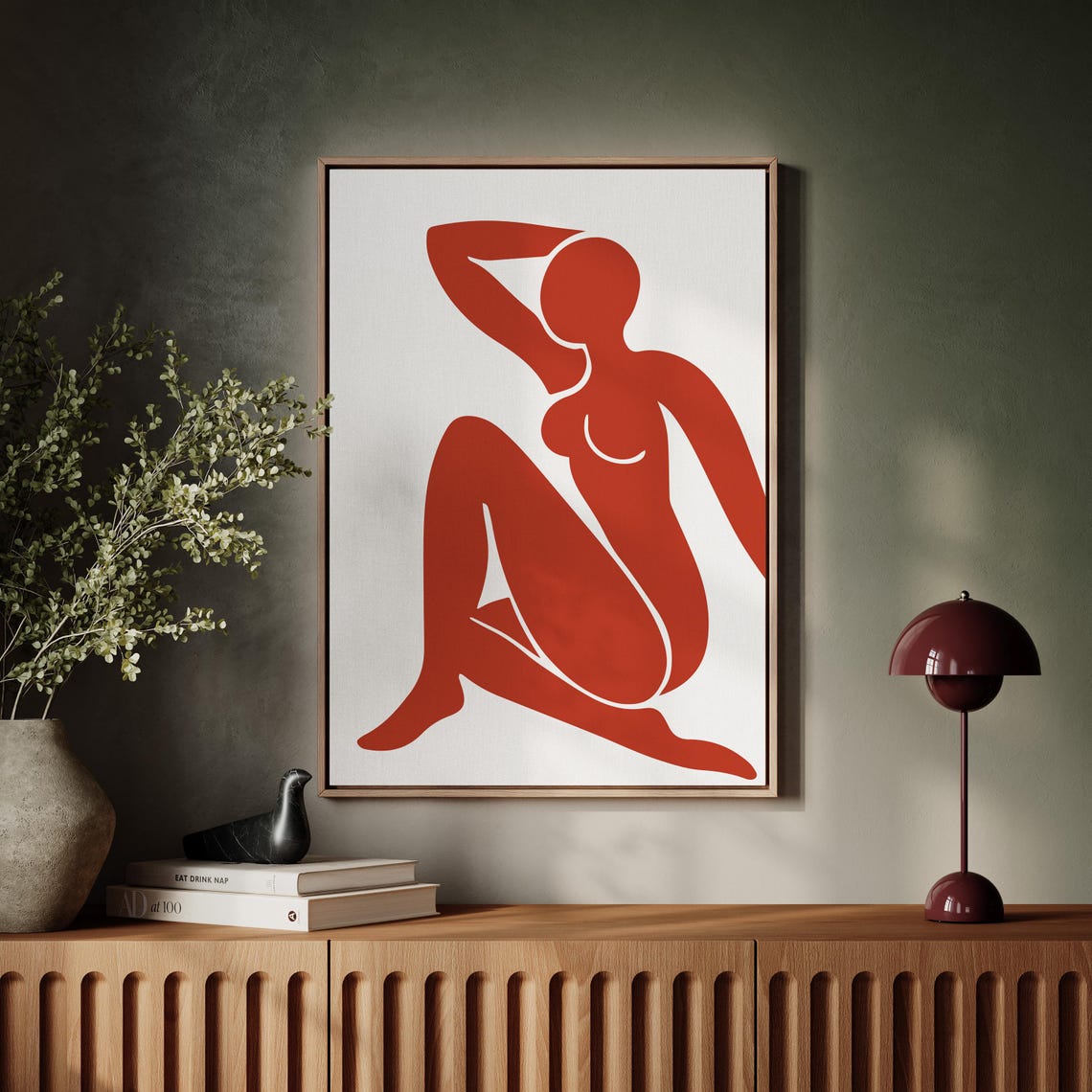 Bold Red Female Silhouette Matisse Style Modern Minimalist Poster