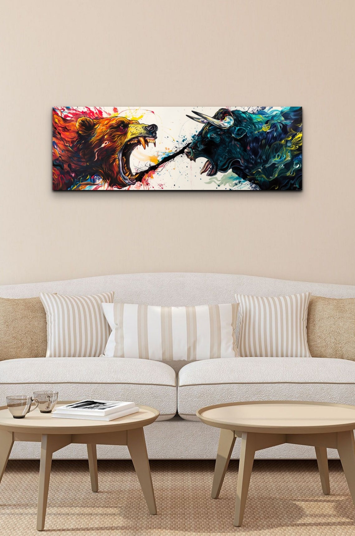 Roaring Bull And Bear Face Off Abstract Stock Market Splash Art Poster - Image 6