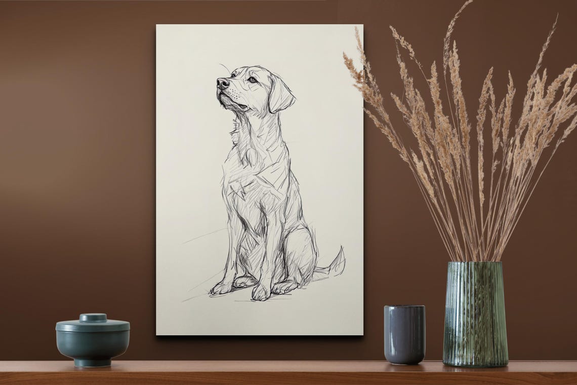 Labrador Retriever Hand Drawn Sketch Upward Gaze Dog Art Poster - Image 6