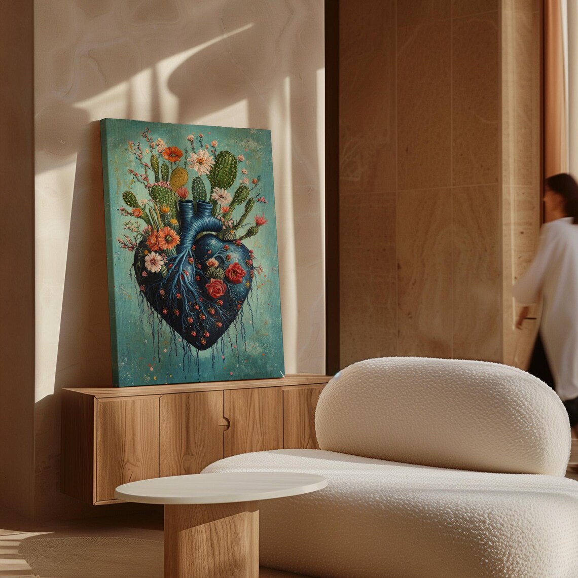 Cactus Heart Art With Blooming Flowers, Botanical - Image 7