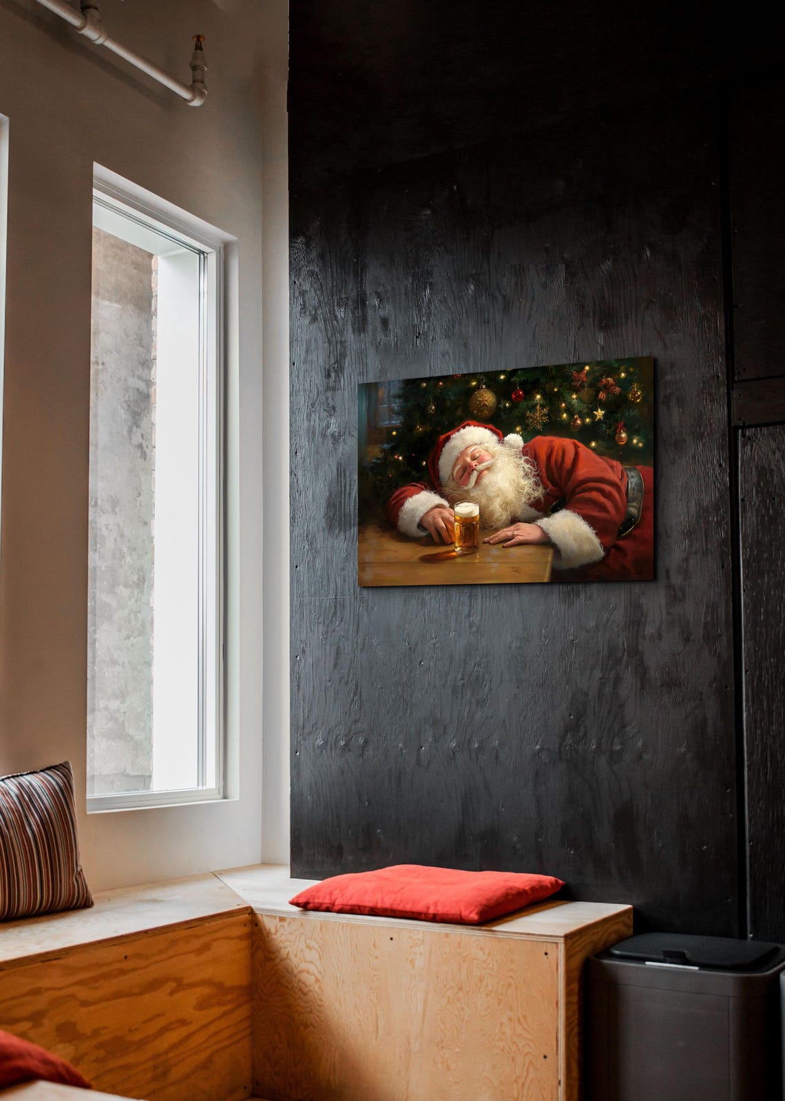 Santa Sleeping On Table Beside Beer Glass Christmas Night Poster - Image 4