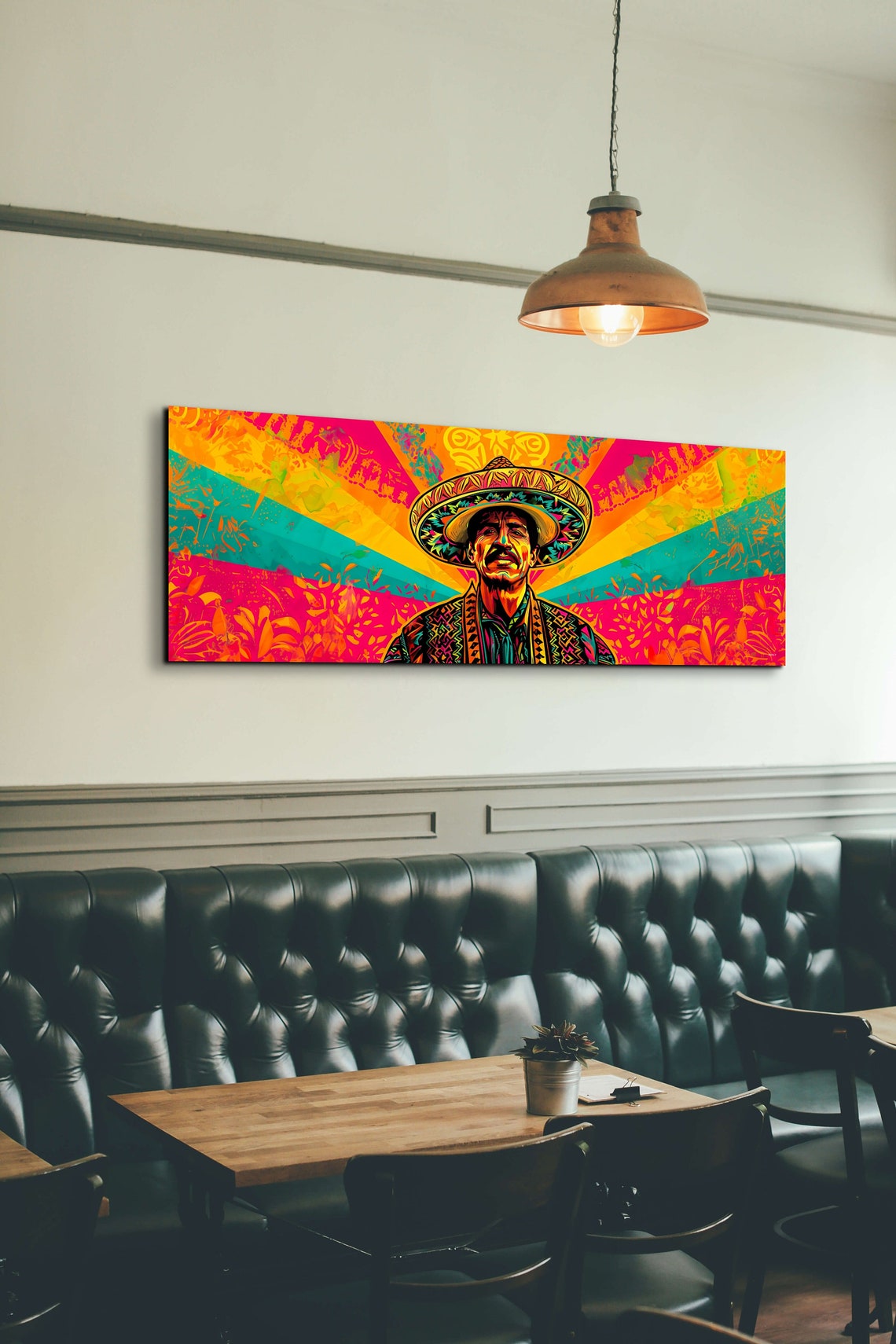 Man in a Sombrero With a Bold Colorful Sunburst Panoramic Poster - Image 4