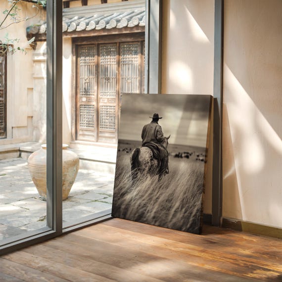 Cowboy In Tall Grass Western Horseback Wall Art