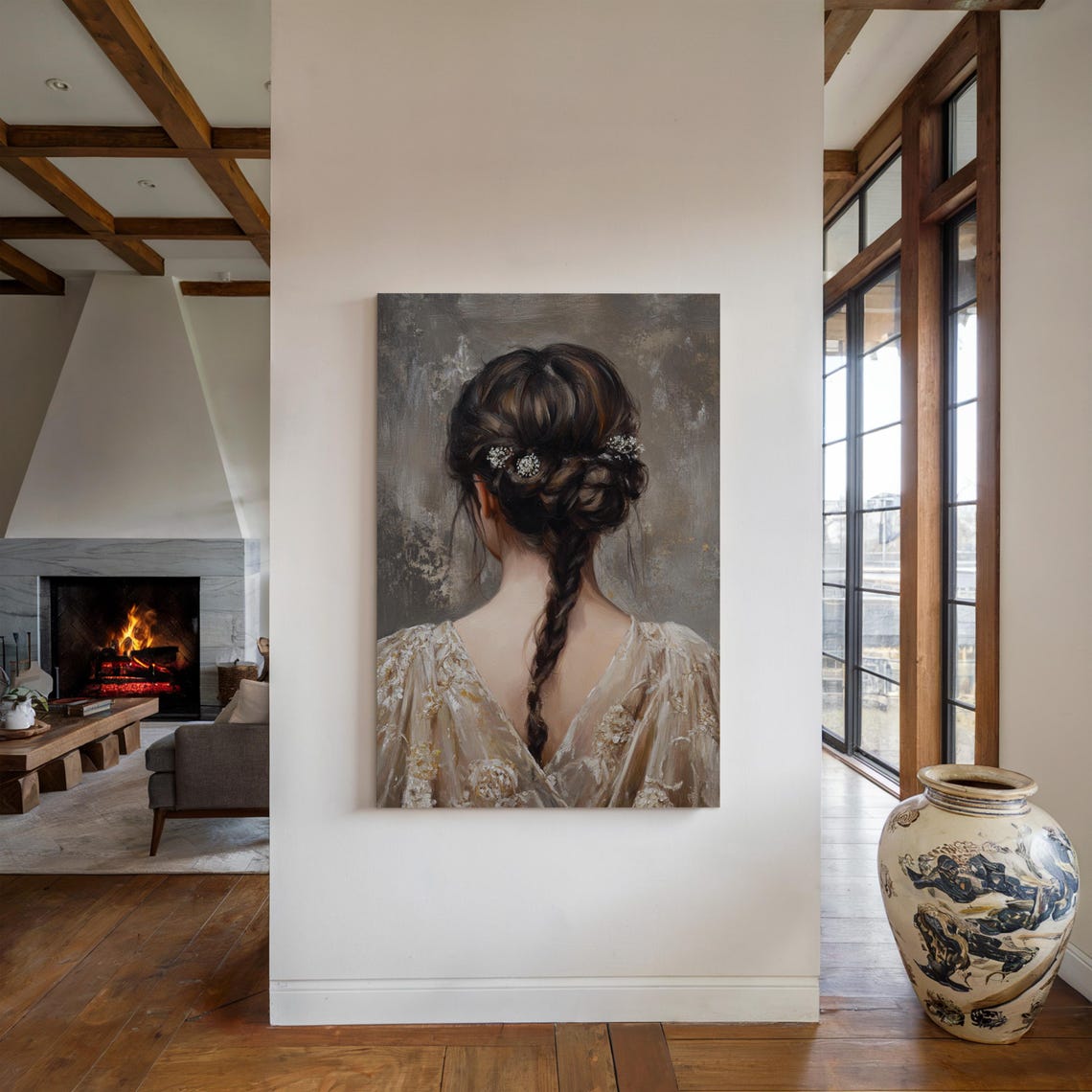 Long Braid Hairstyle Back View Romantic Vintage Portrait Art Poster - Image 2