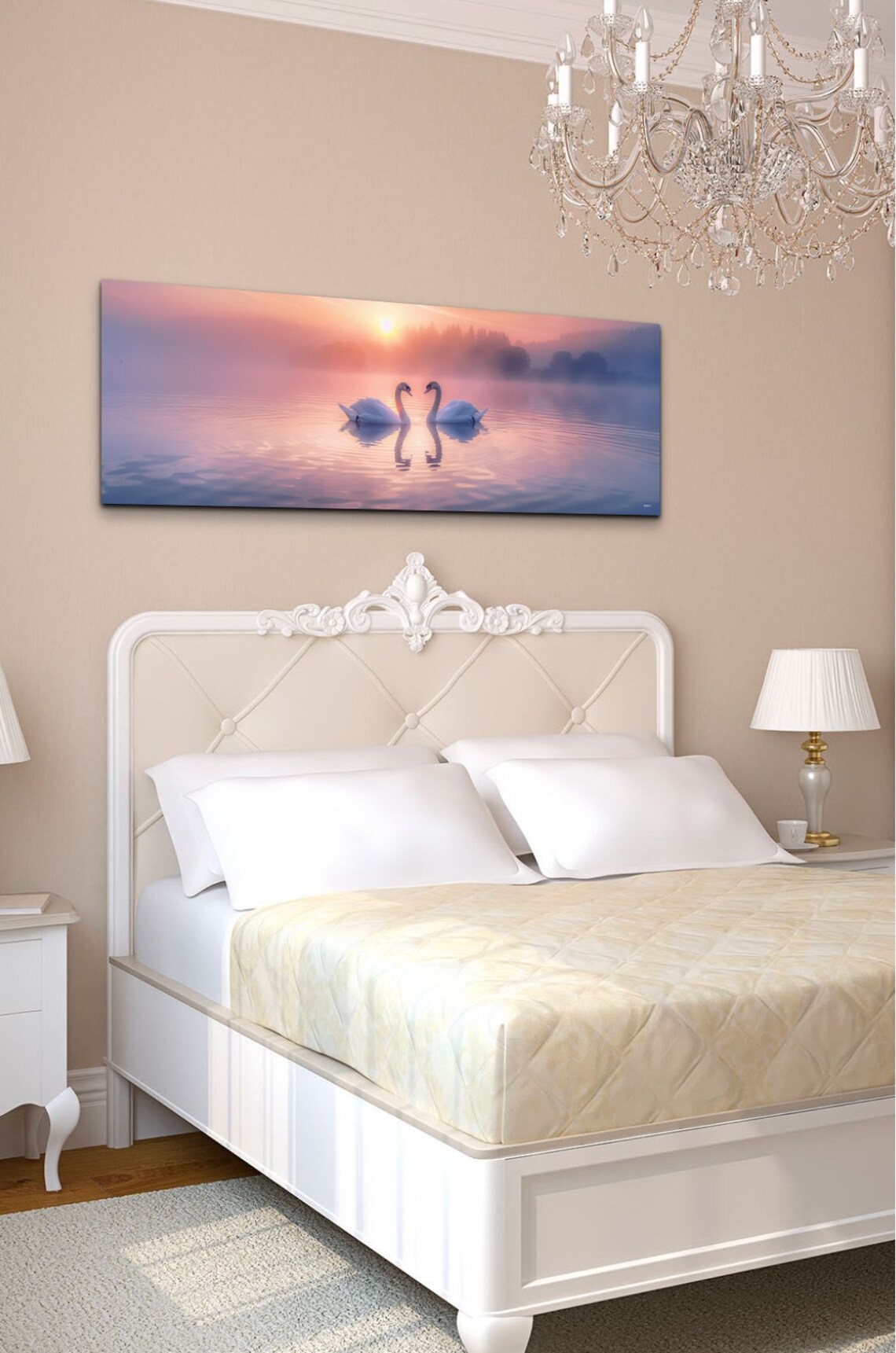 Swan Couple Romantic Art, Coastal Sunset Love - Image 6