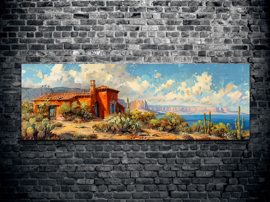 Southwest Desert Adobe House Cactus Saguaro Landscape Poster - Image 2