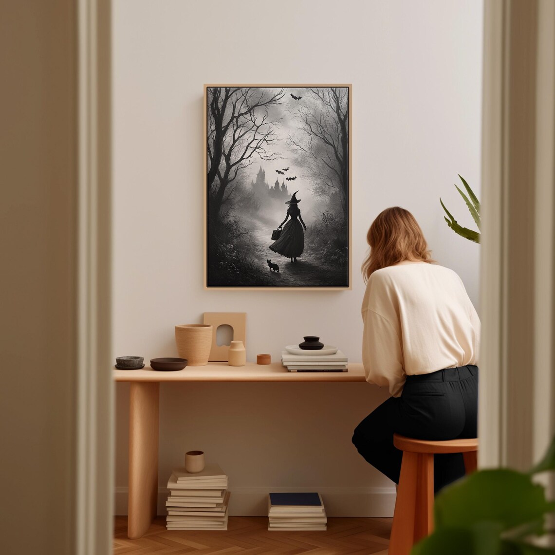 Enchanting Witch Silhouette, Haunted Path Halloween Decor - Image 2