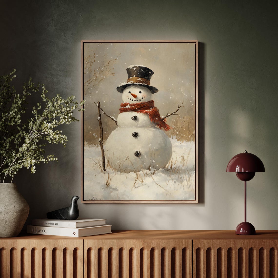 Smiling Snowman In Red Scarf And Top Hat Snowy Field Christmas Poster - Image 4