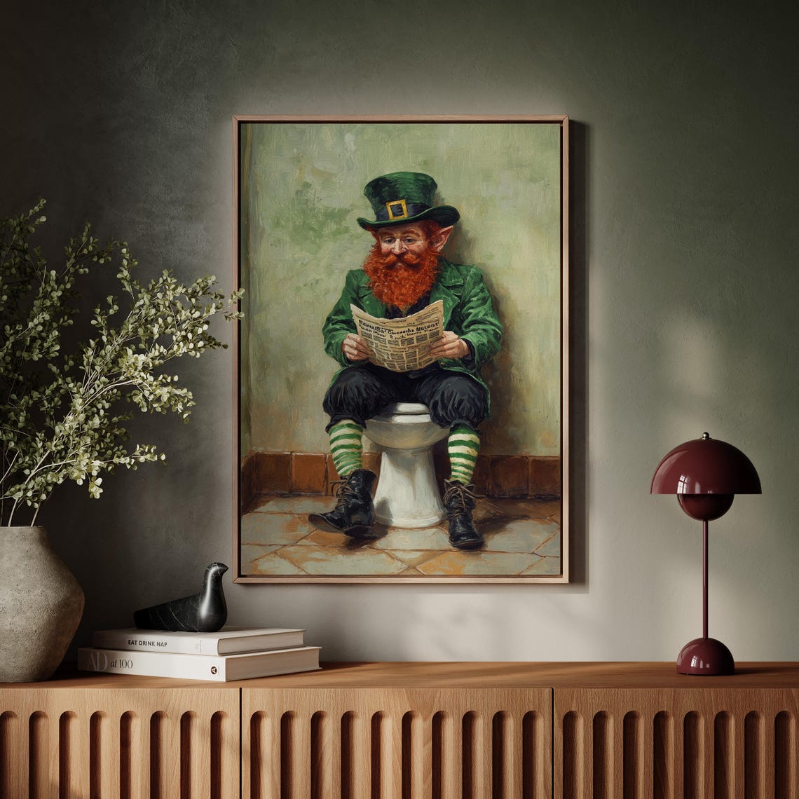 Cheeky Leprechaun Reading Paper on Toilet Funny Bathroom Poster - Image 7