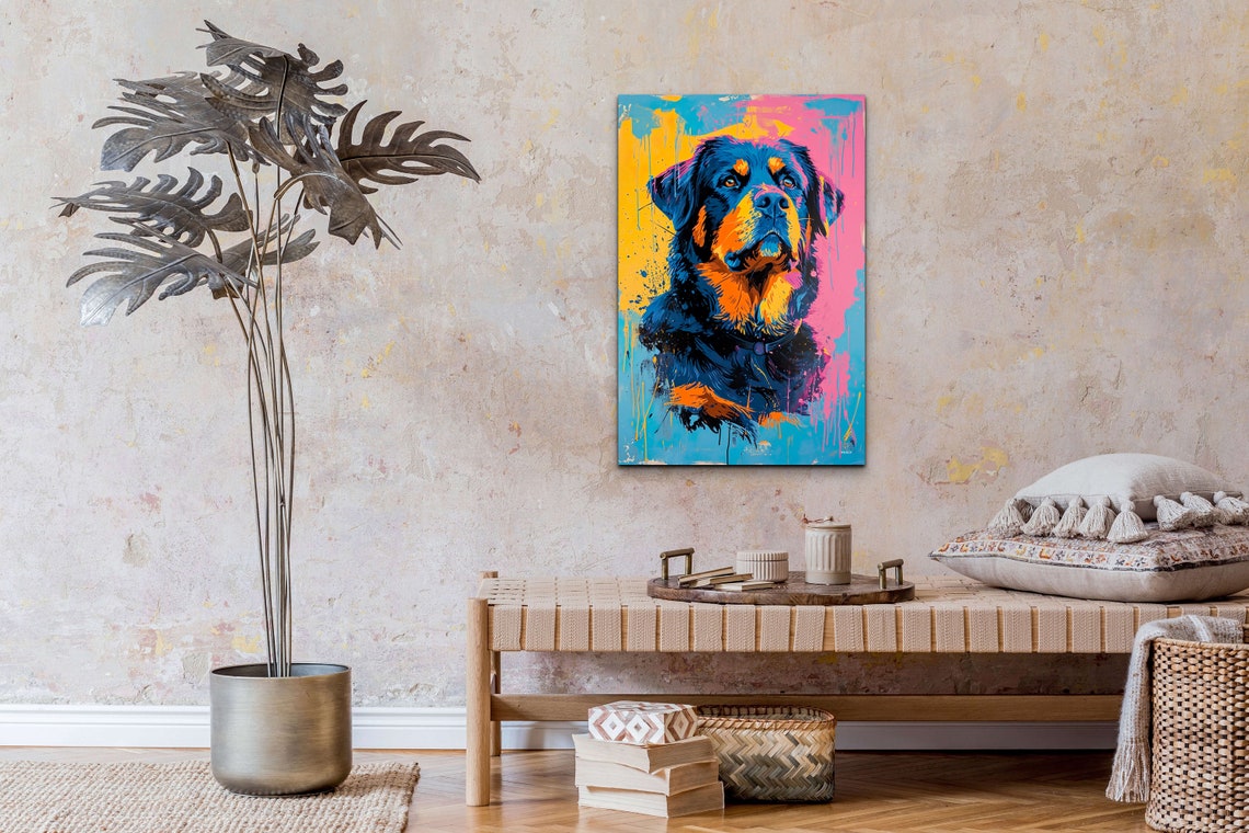 Rottweiler Dog Portrait in Vivid Pink Blue and Yellow Pop Art Poster - Image 4