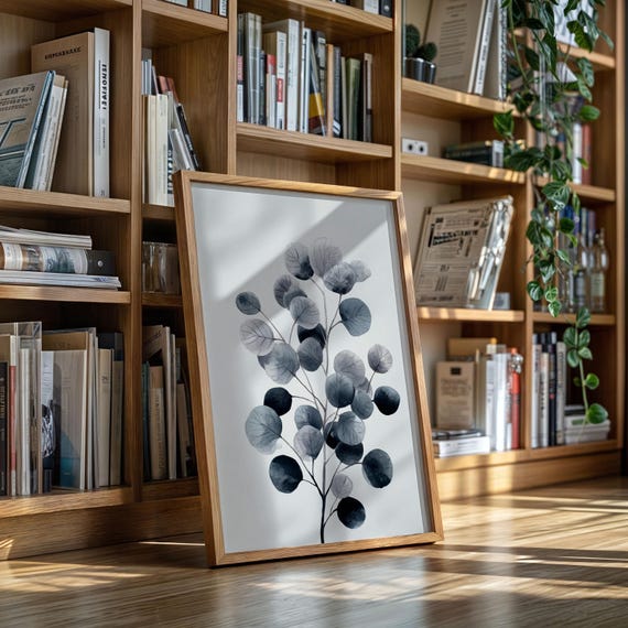 Monochrome Eucalyptus Watercolor Minimal Black And Gray Botanical Art