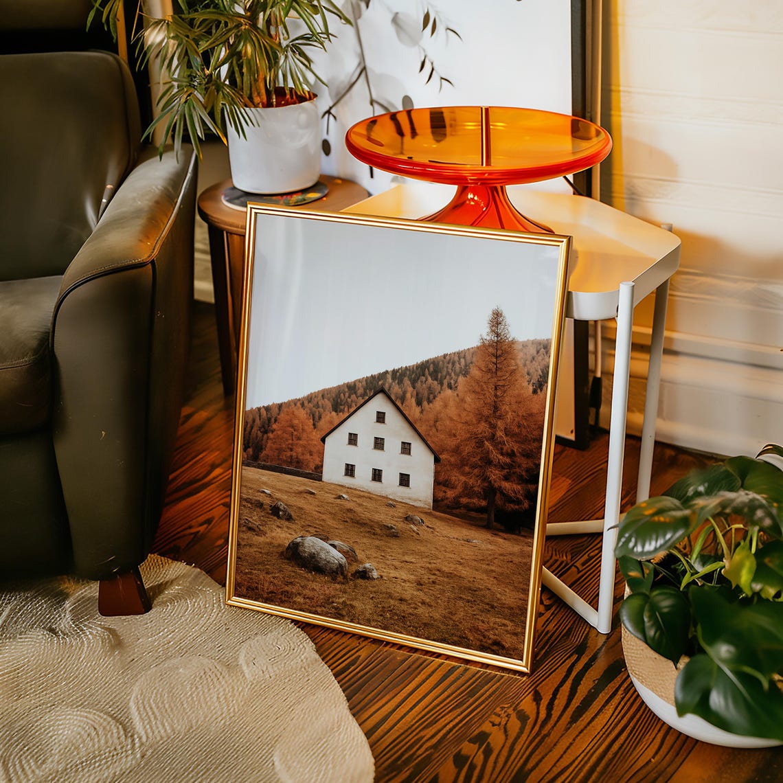White Mountain House In Golden Autumn Meadow Alpine Fall Poster