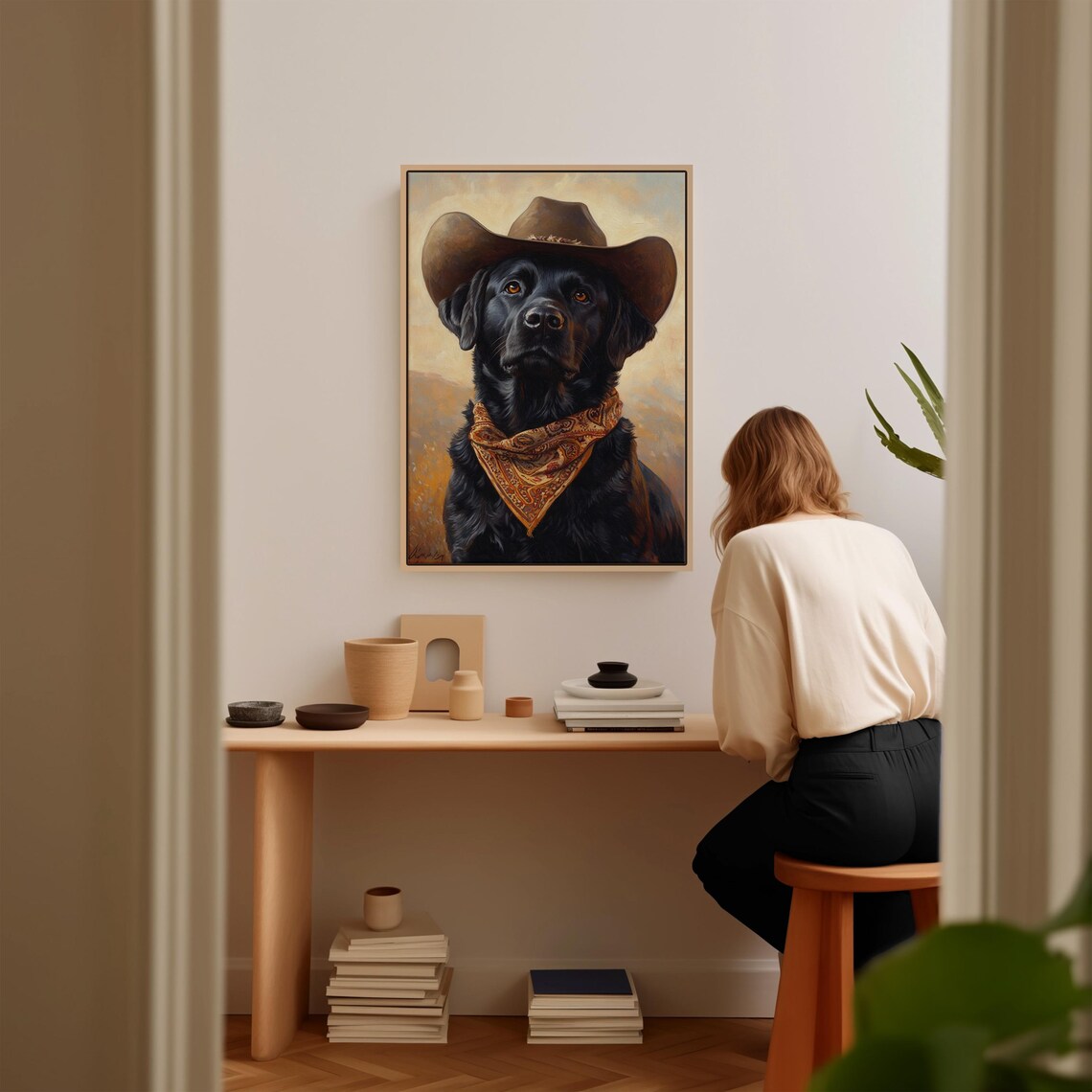 Black Labrador Cowboy Hat And Bandana Western Dog Portrait Poster - Image 3