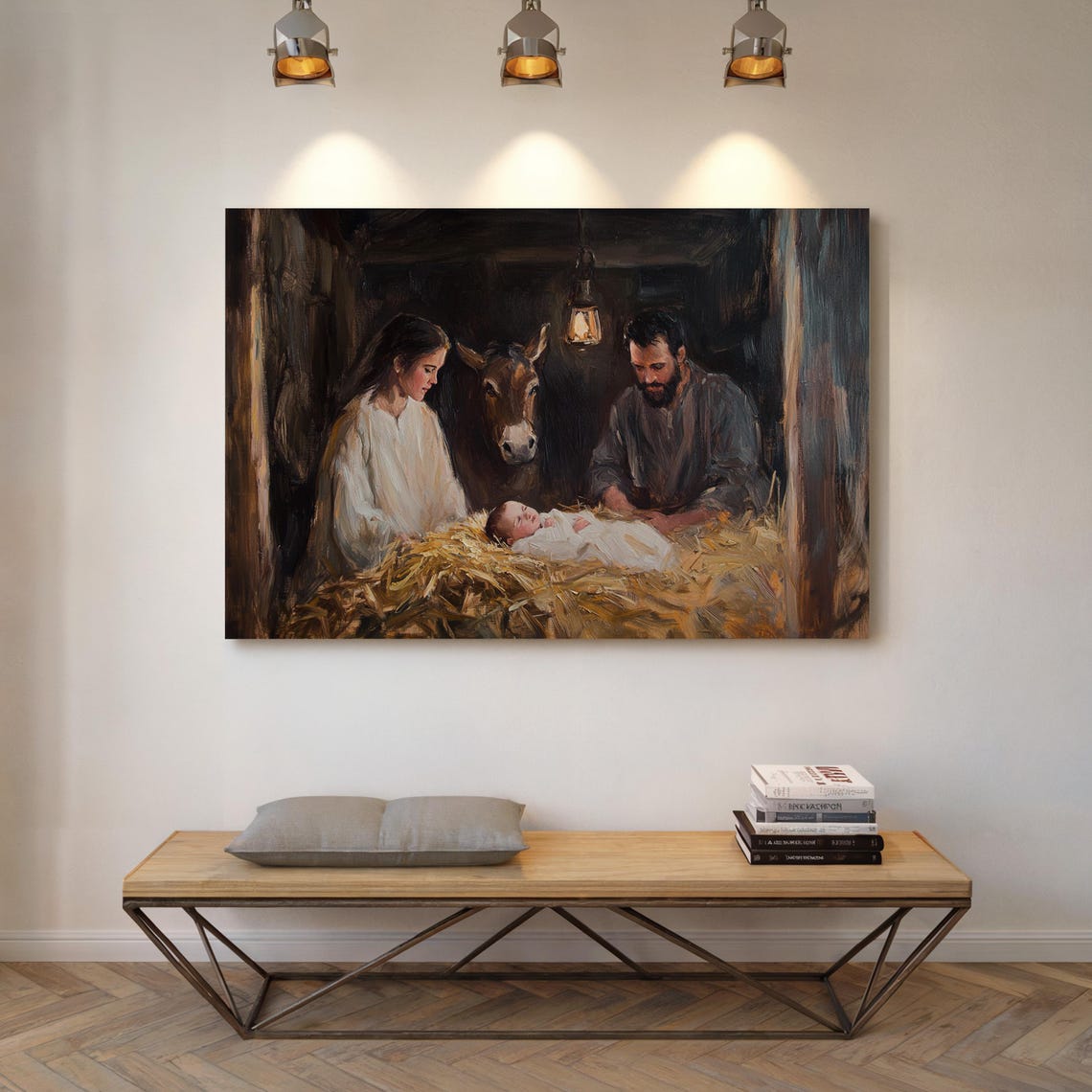 Holy Family With Donkey Baby Jesus In Manger Rustic Nativity Wall Art - Image 6