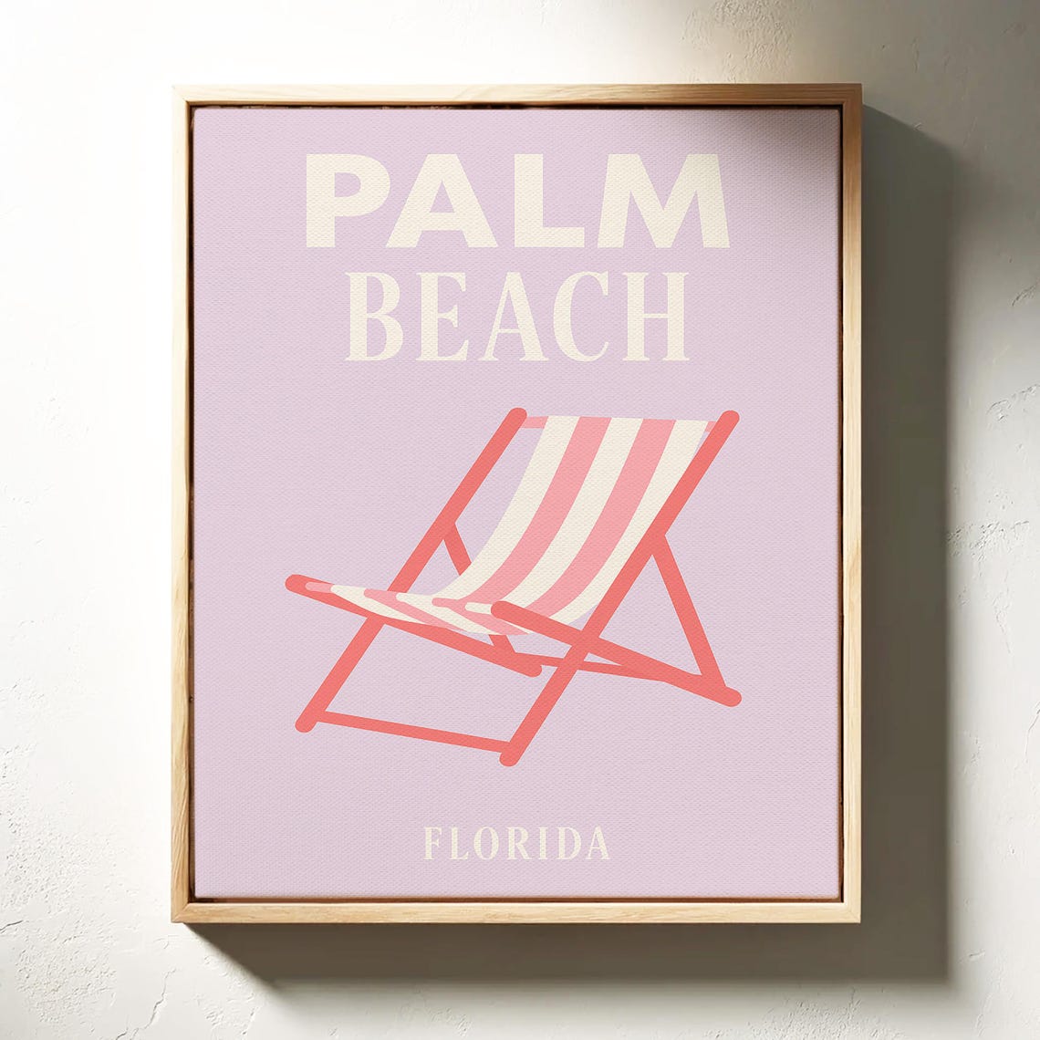 Palm Beach Florida Pink Striped Beach Chair Minimalist Travel Poster