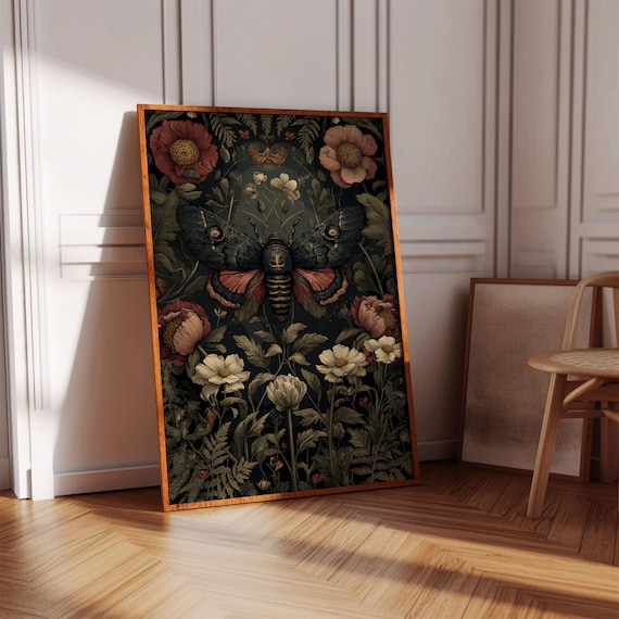 Deaths Head Moth Skull Botanical Floral Dark Gothic Insect Poster
