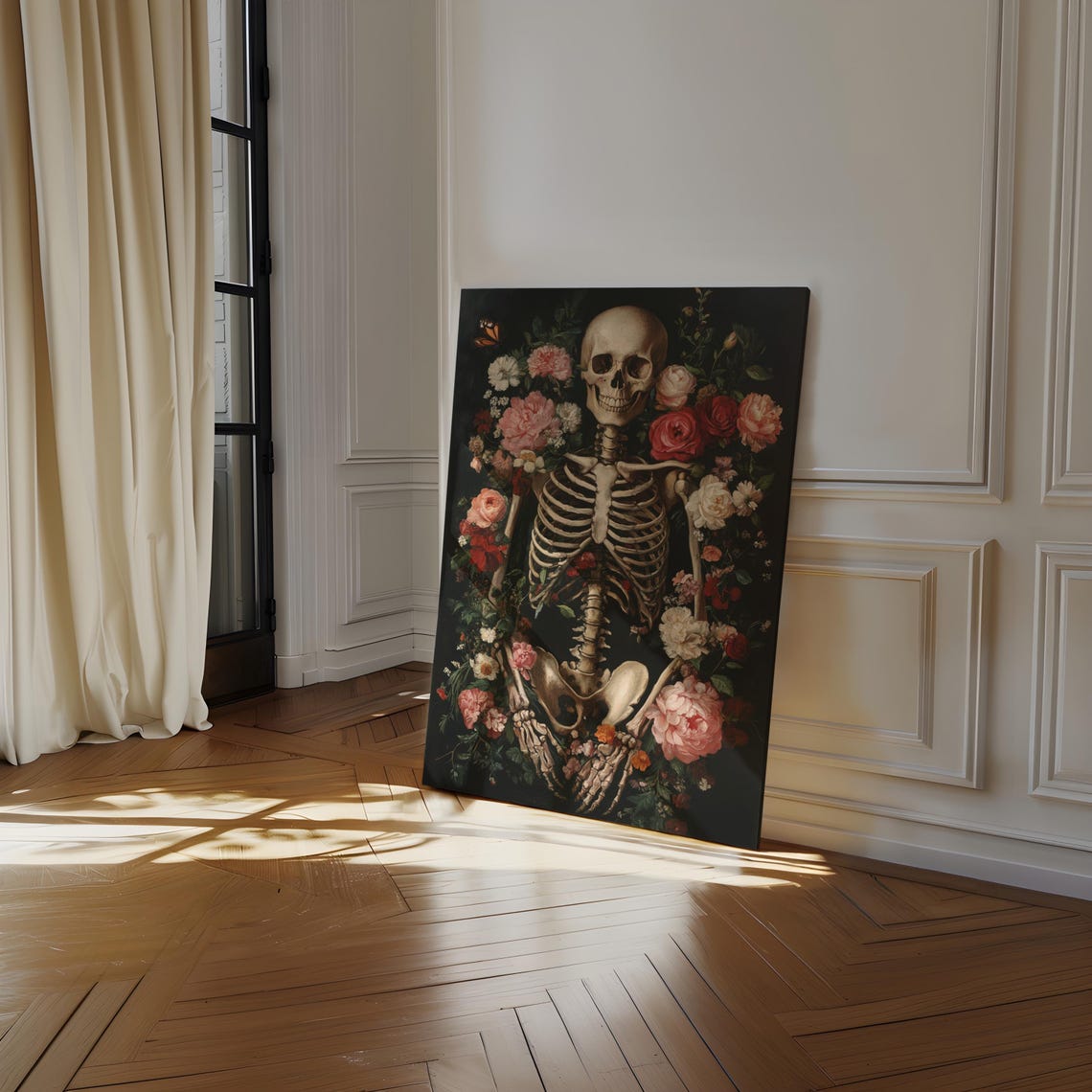 Romantic Skeleton With Red Roses Dark Floral Gothic Anatomy Art Poster - Image 4