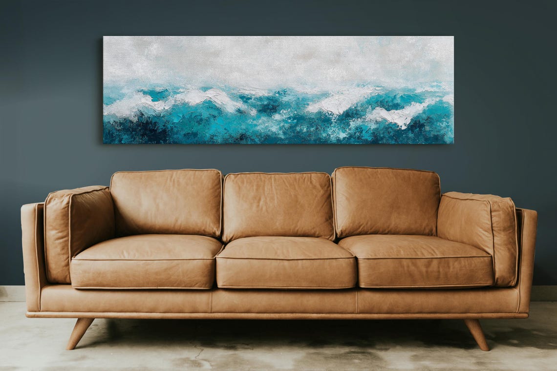 Abstract Teal Ocean Waves Textured Coastal Seascape Horizon Poster - Image 3