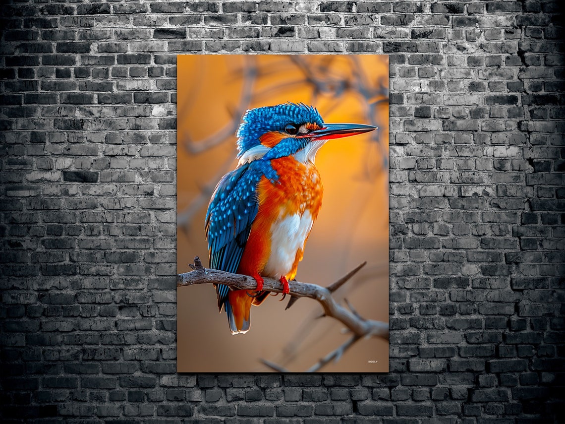 Common Kingfisher Perched On Branch Golden Sunset Wildlife Wall Art - Image 2