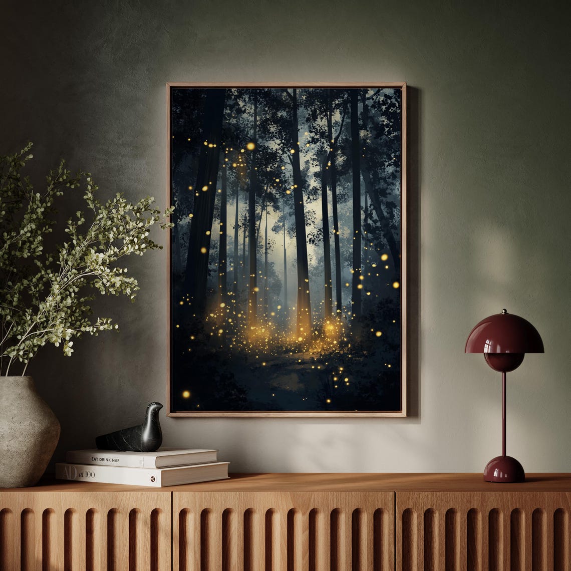 Firefly Forest Glowing Lights Dark Woods Magical Night Sky Poster