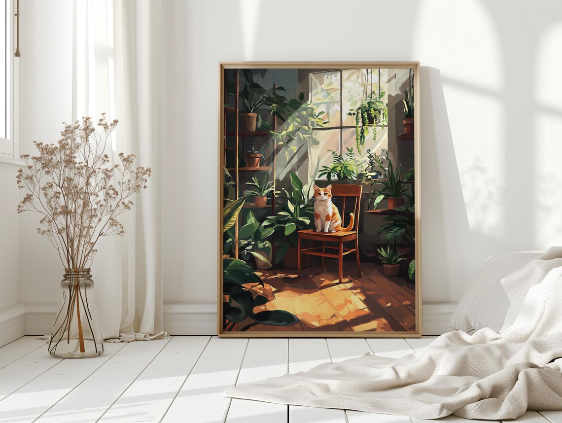 Orange Tabby Cat Poster Sitting Among Houseplants In Sunlit Window - Image 5
