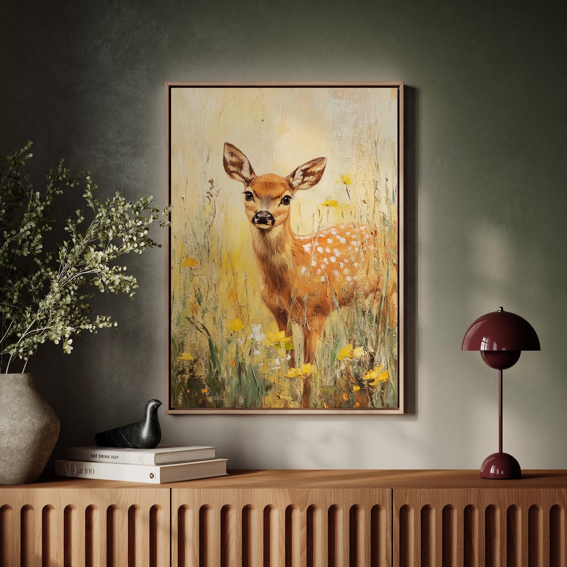 Fawn In Wildflower Meadow Art Print, Rustic Woodland Decor - Image 4