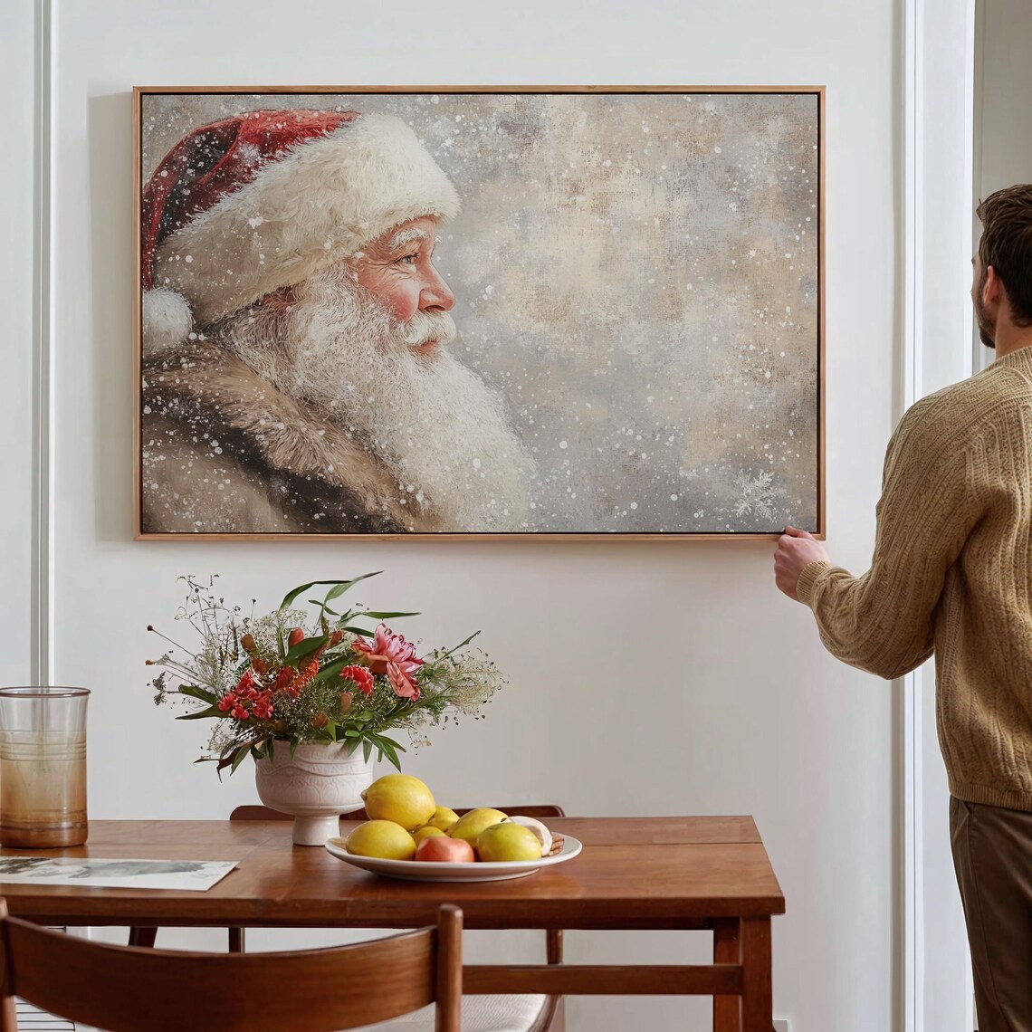 Vintage Santa Claus Profile Snow Portrait Classic Christmas Poster - Image 5