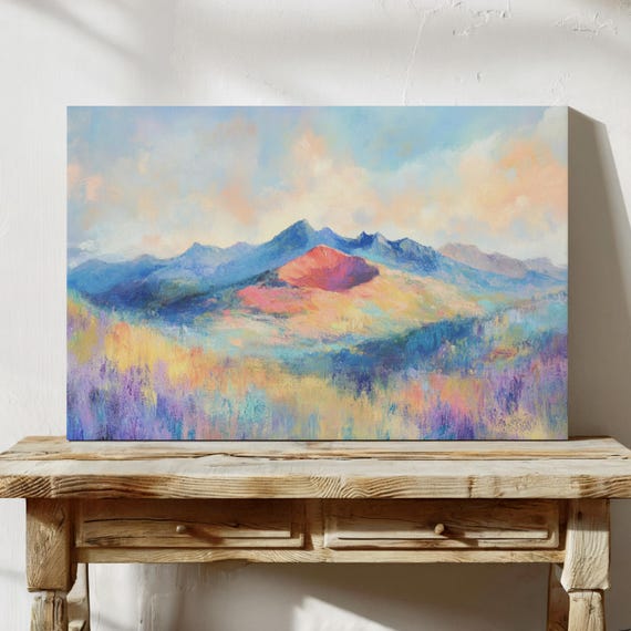 Dreamy Mountain Landscape Painting Pastel Nature Wall Art