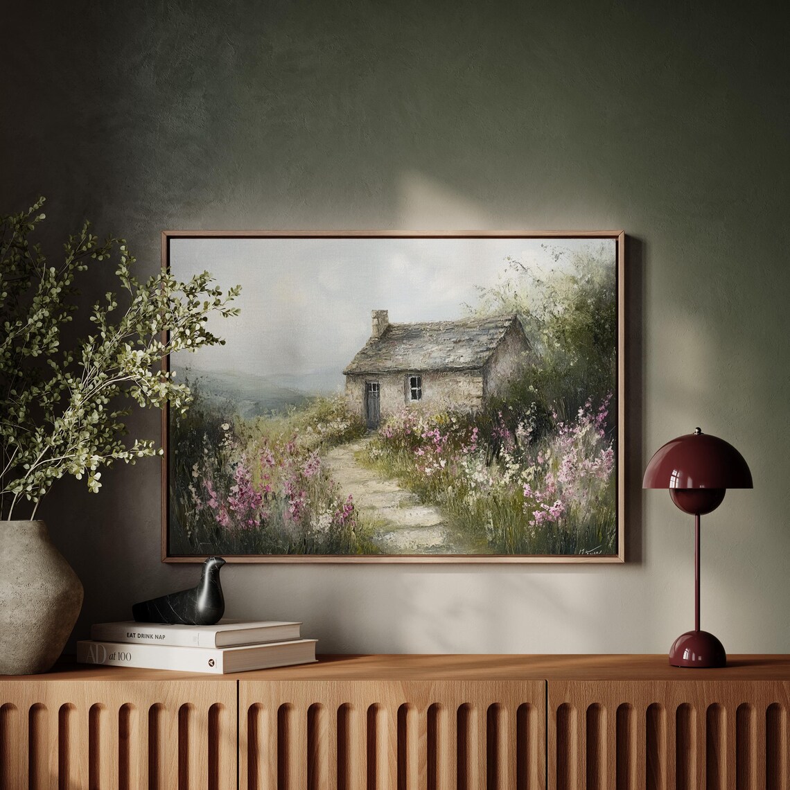 Rustic Cottage Art Print, Stone House With Wildflower Path - Image 5