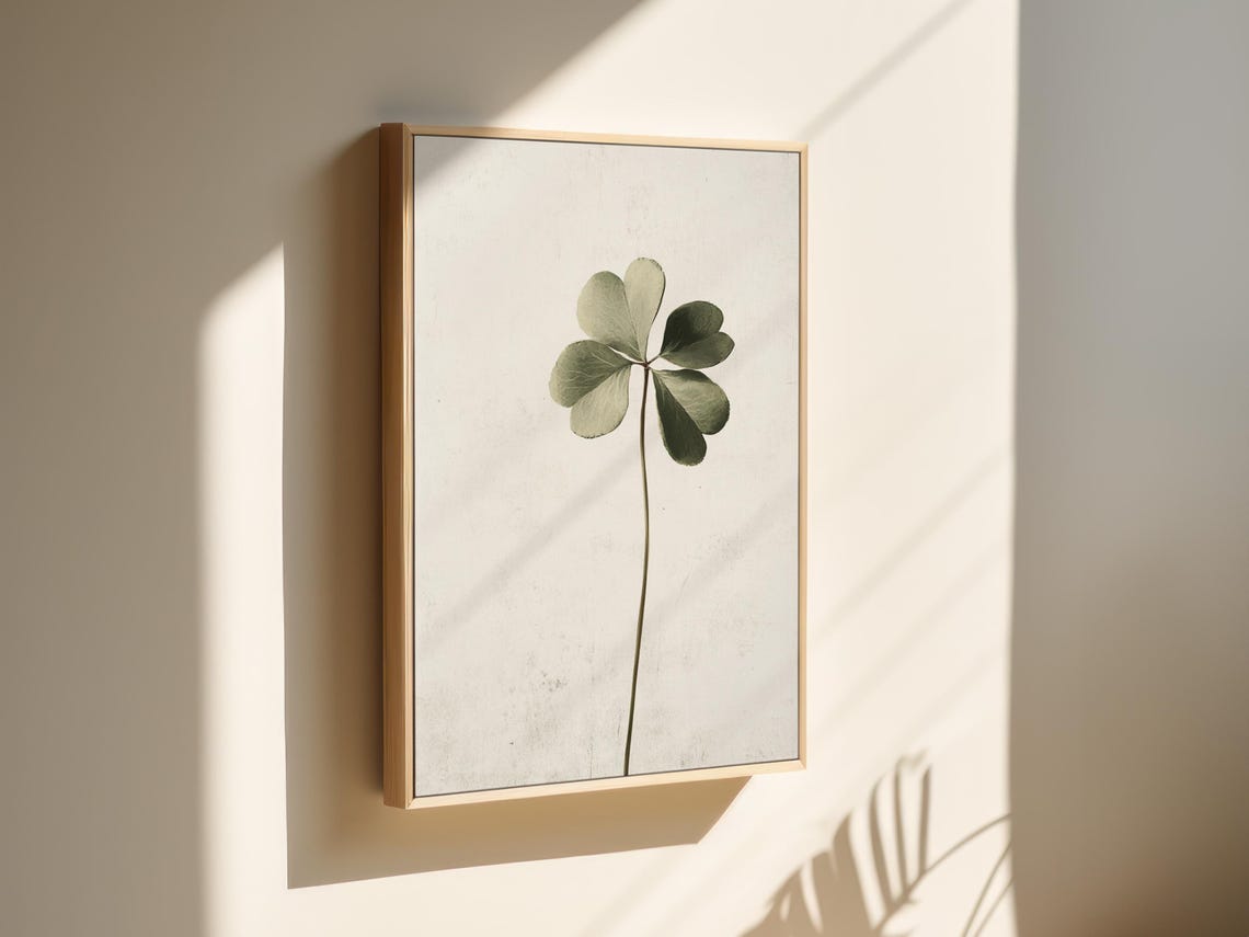 Neutral Green Clover Stem Minimalist Botanical Decor Wall Art - Image 6