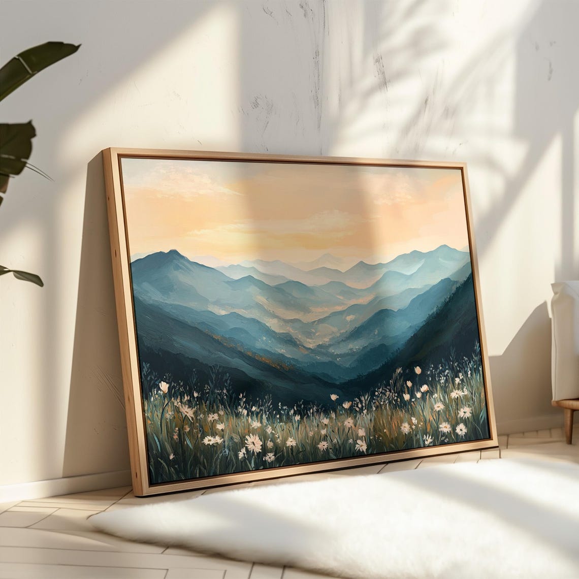Blue Mountain Valley at Golden Sunrise Wildflower Meadow Poster - Image 3