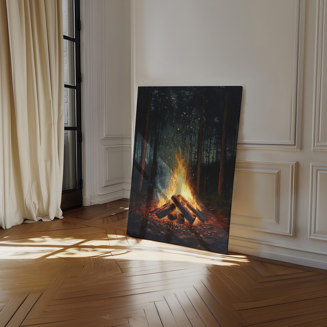 Enchanting Forest Campfire, Cozy Rustic Night Scene - Image 4