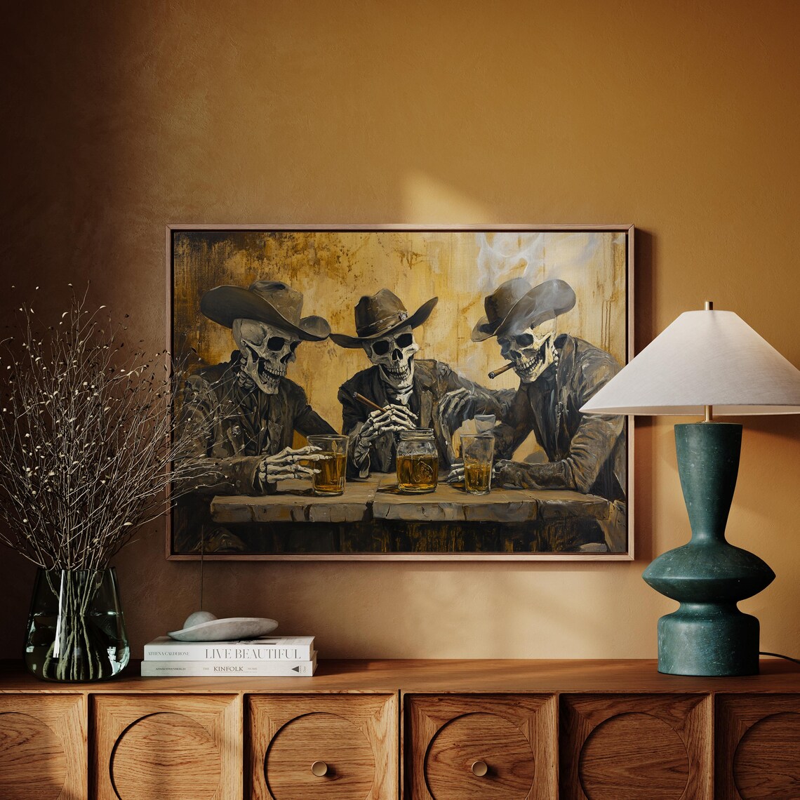 Cowboy Skeletons Whiskey and Cigars Western Gothic Art Print