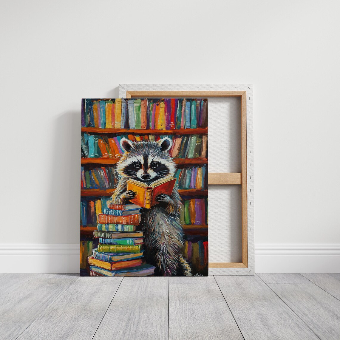 Whimsical Reading Raccoon Library Art Print - Image 4