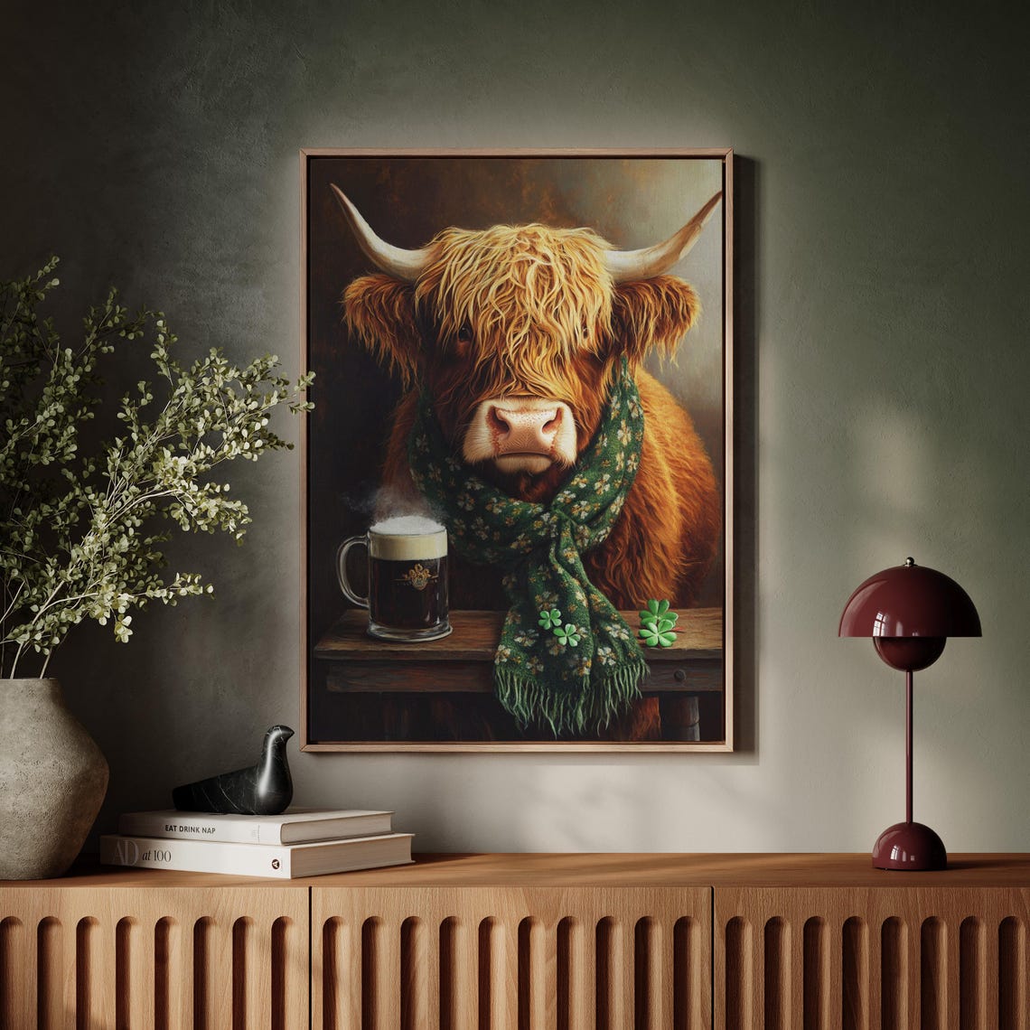 Rustic Highland Cow With Irish Charm Beer Mug and Clover Poster - Image 7
