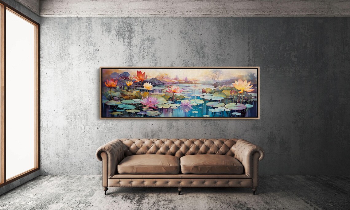 Panoramic Lilly Pond With Colorful Flowers Art Print - Image 3