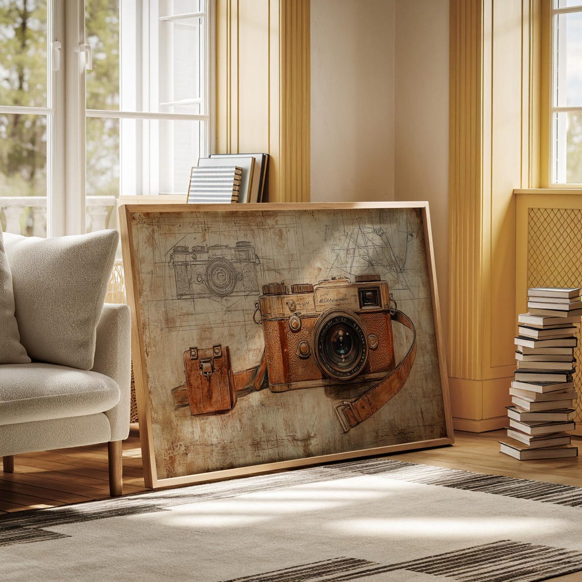 Rustic Vintage Leather Camera Sketch Antique Photography Poster - Image 6