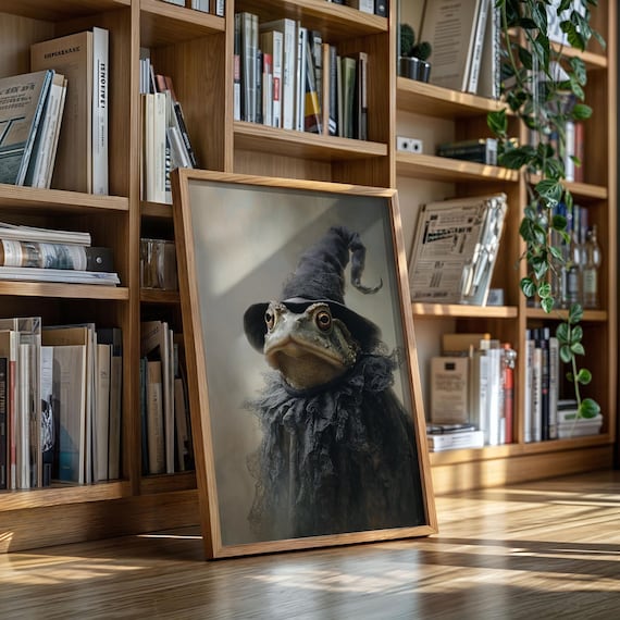 Whimsical Frog Portrait In Witch Hat