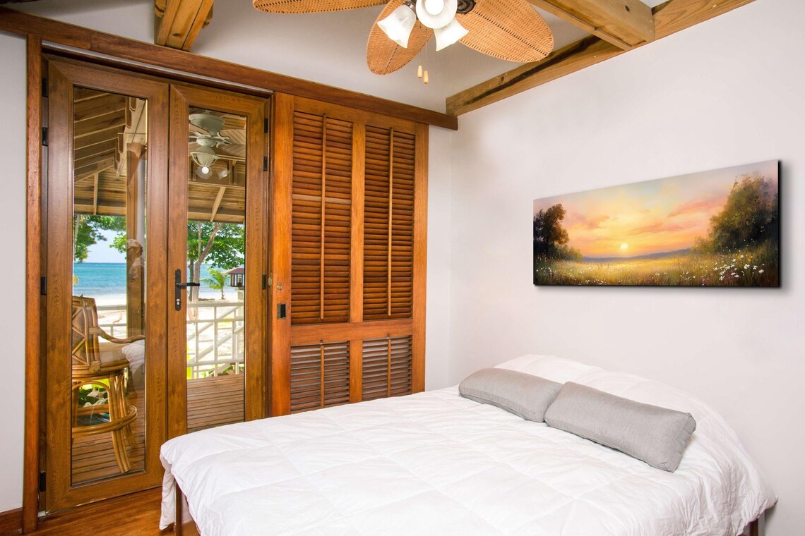 Wildflower Meadow at Golden Sunset Oil Painting Panoramic Poster - Image 3