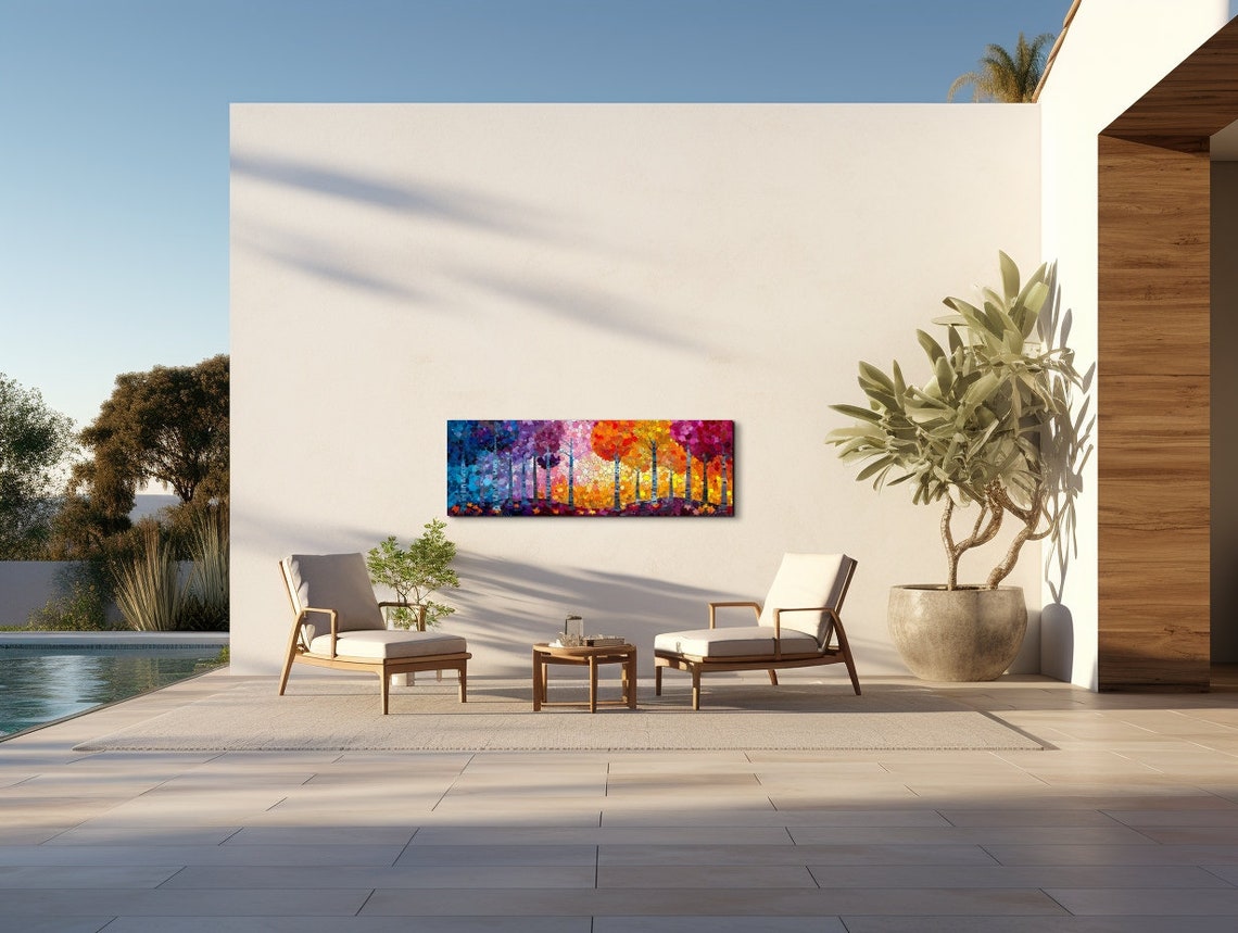 Mosaic Forest Dotted Trees Autumn Birch Color Burst Panoramic Wall Art - Image 5