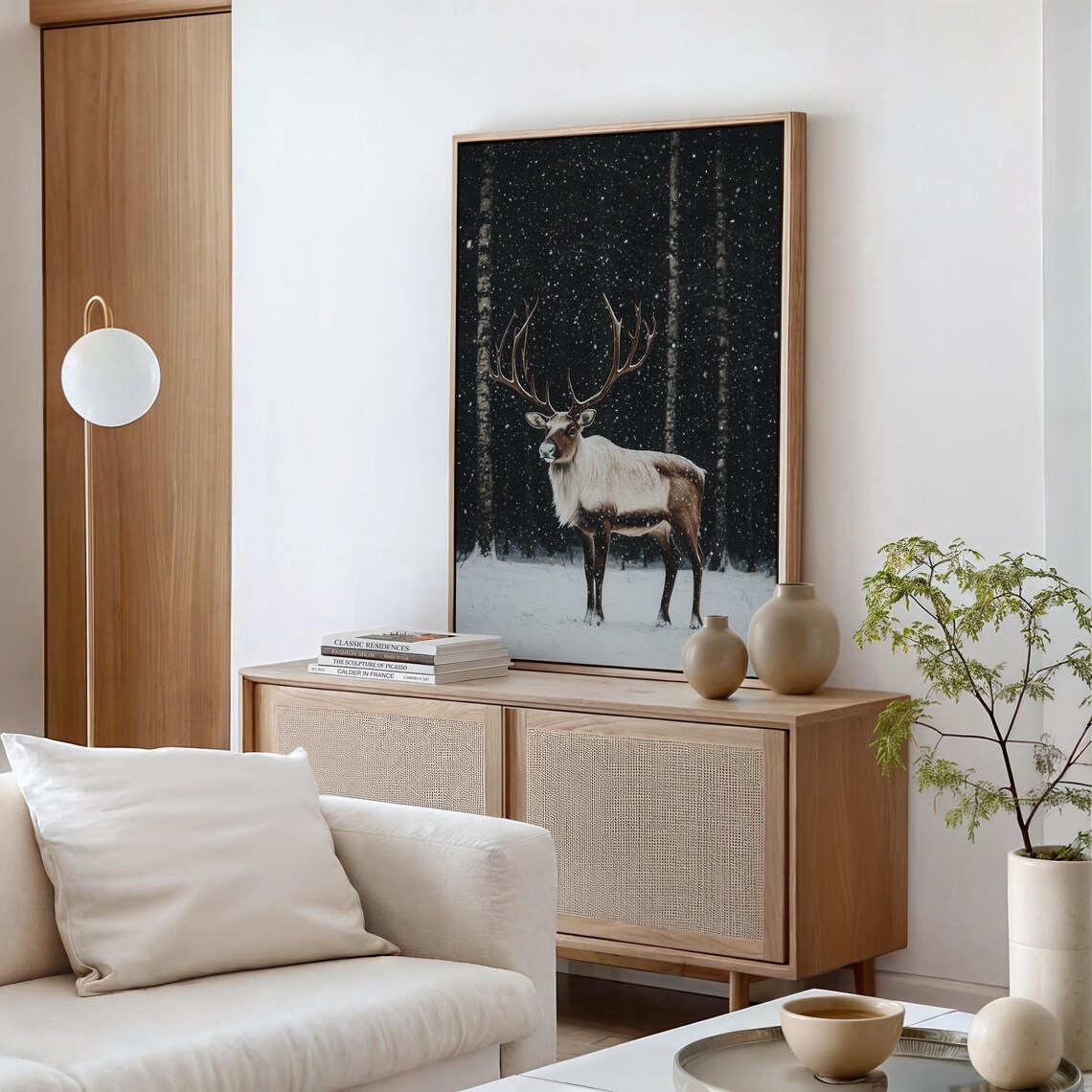 Reindeer Standing in Snowy Night Forest Winter Wildlife Poster - Image 5