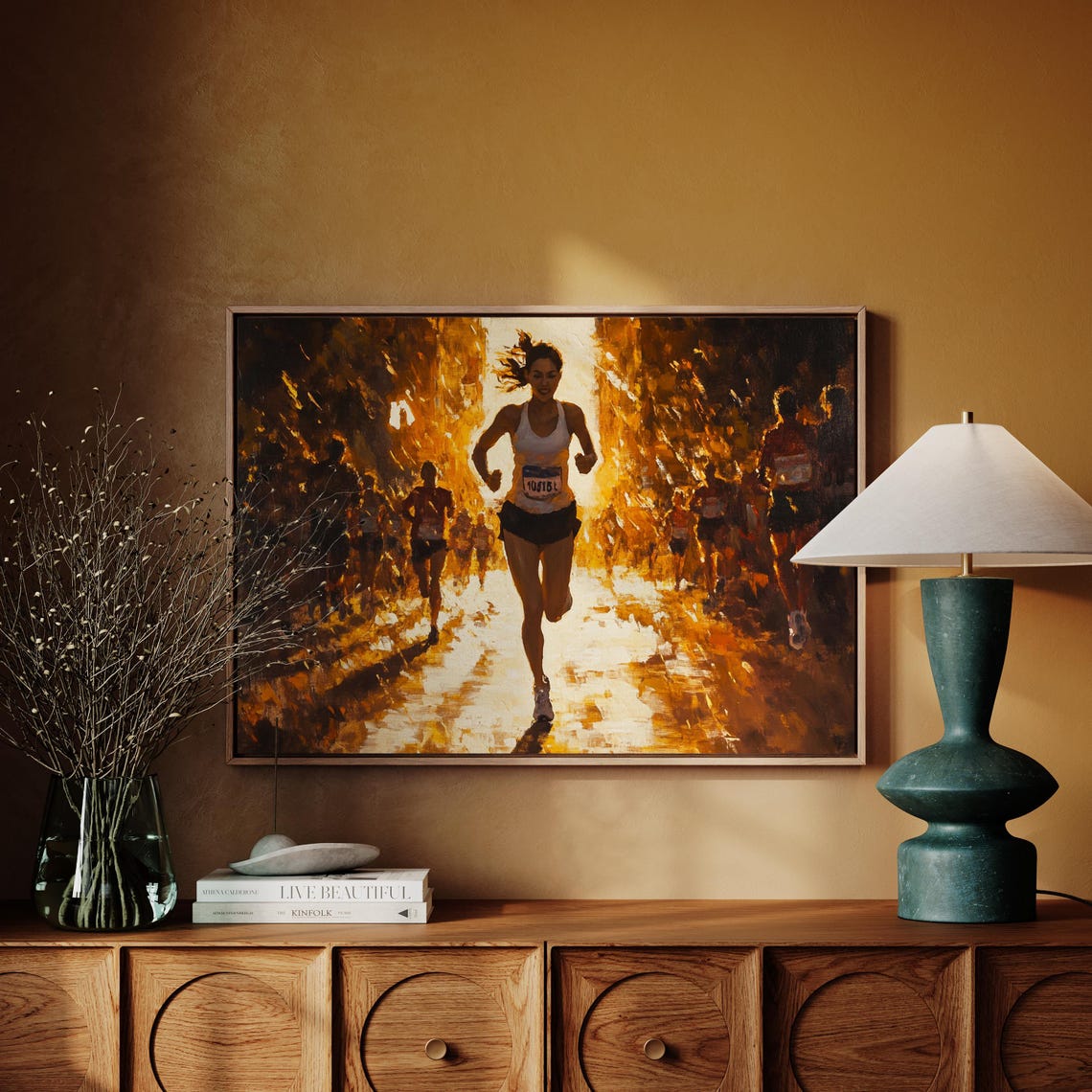 Running Woman Wall Art Inspirational Athlete Poster Abstract Marathon Print Fitness Motivation Painting Sports For Gym - Image 3