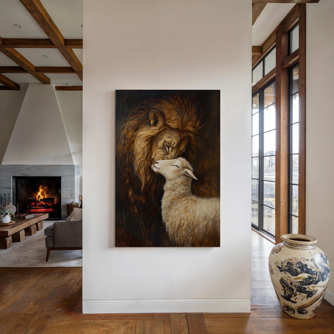 Lion And Lamb Tender Nuzzle Gentle Christian Peace Painting Poster - Image 5