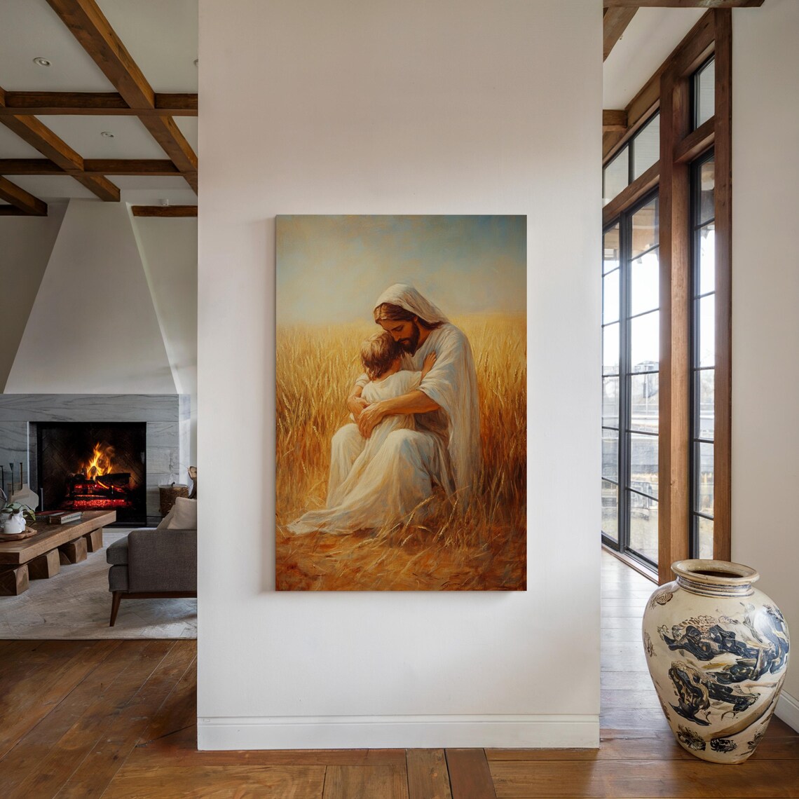 Jesus Kneeling to Embrace a Child in a Golden Wheat Field Poster - Image 4
