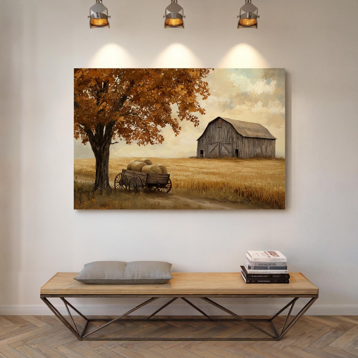 Rustic Farmhouse Autumn Barn Landscape Art Print - Image 4