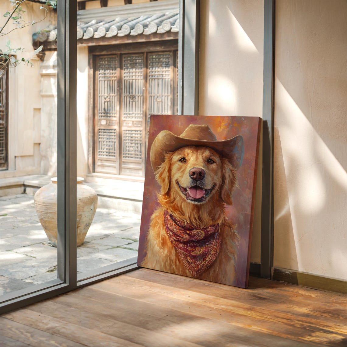 Happy Golden Retriever Cowboy Rustic Western Ranch Dog Poster - Image 4