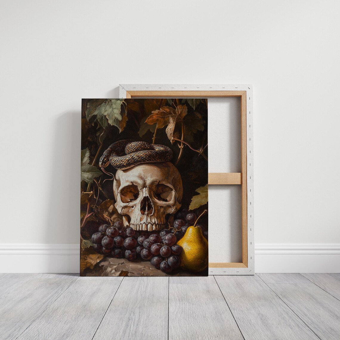 Skull Snake Grapes Pear Dark Still Life Gothic Vintage Oil Painting Poster - Image 7