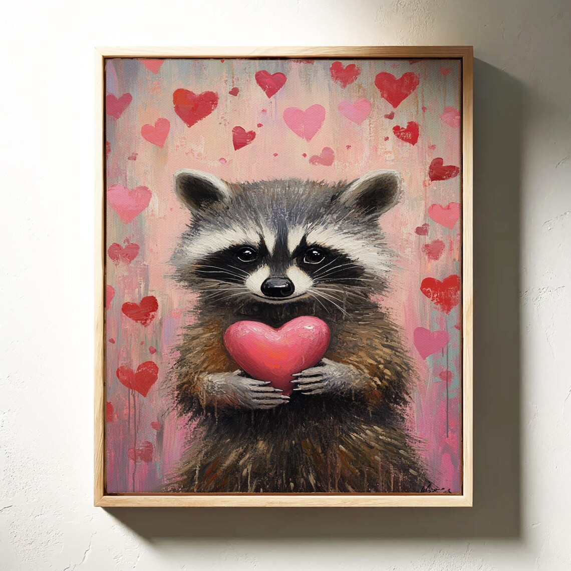 Whimsical Raccoon Holding A Heart, Romantic Decor