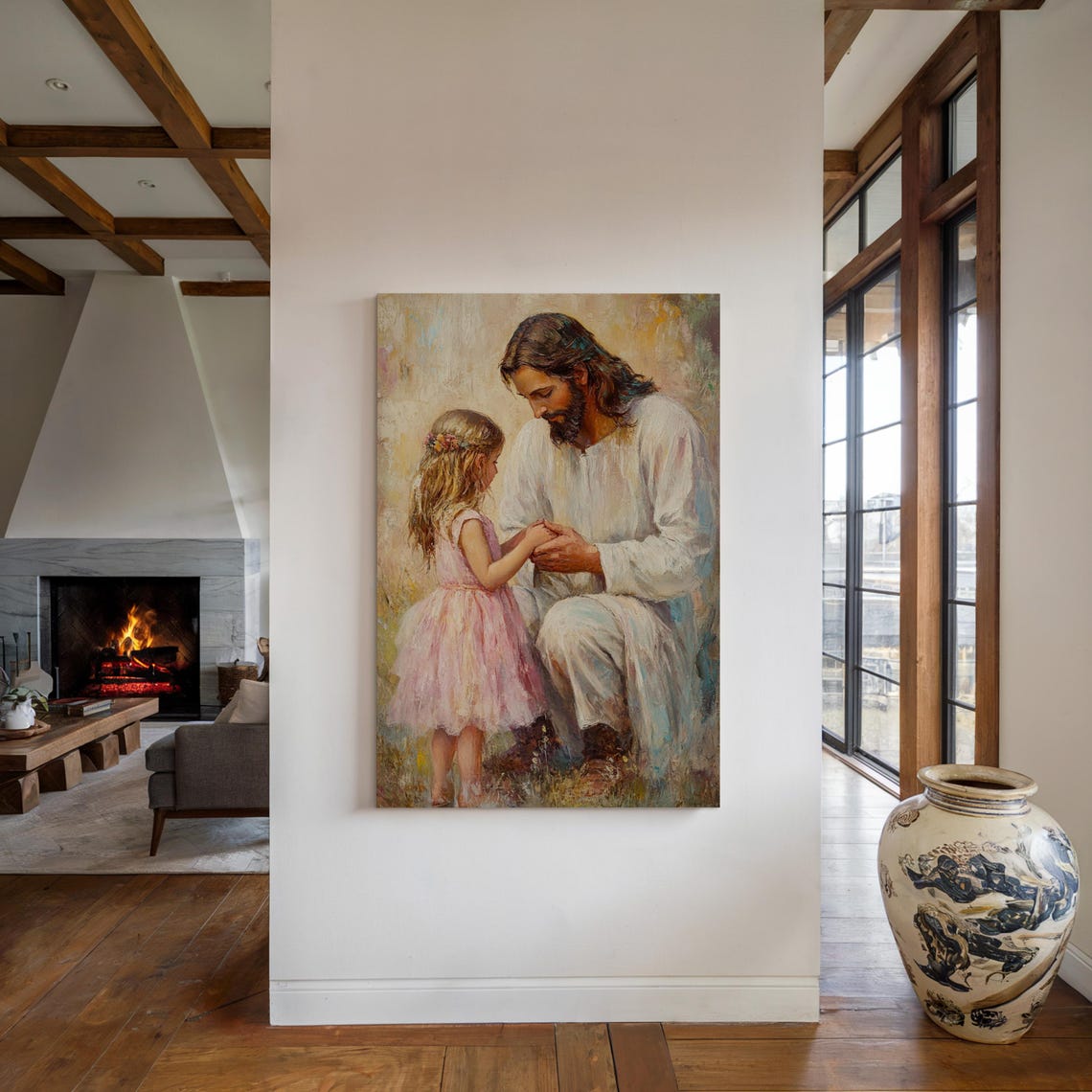 Jesus Kneeling With Little Girl Tender Prayer Christian Art Poster - Image 4
