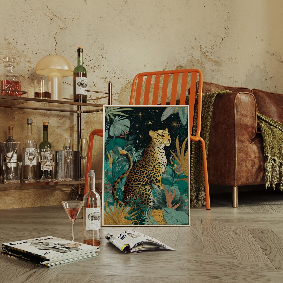 Leopard Among Stars, Lush Jungle Art Print